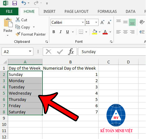 Bảng chữ cái một cột trong Excel 2013