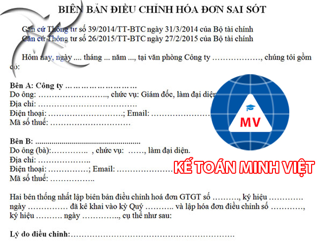 cách viết biên bản điều chỉnh hóa đơn GTGT